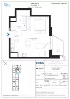 1 pokój, apartament inwestycyjny 35,11 m², piętro 11, oferta nr A2.11M10, Sky Point - Apartamenty Inwestycyjne, Gdańsk, Oliwa, Zaspa-Rozstaje, al. Grunwaldzka