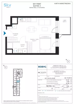 1 pokój, apartament inwestycyjny 31,81 m², piętro 16, oferta nr A2.16M12, Sky Point - Apartamenty Inwestycyjne, Gdańsk, Oliwa, Zaspa-Rozstaje, al. Grunwaldzka