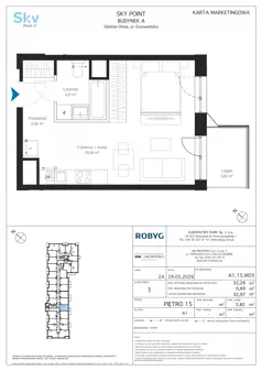 1 pokój, apartament inwestycyjny 32,29 m², piętro 15, oferta nr A1.15M05, Sky Point - Apartamenty Inwestycyjne, Gdańsk, Oliwa, Zaspa-Rozstaje, al. Grunwaldzka