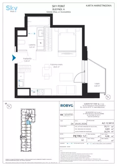 1 pokój, apartament inwestycyjny 35,11 m², piętro 12, oferta nr A2.12M10, Sky Point - Apartamenty Inwestycyjne, Gdańsk, Oliwa, Zaspa-Rozstaje, al. Grunwaldzka