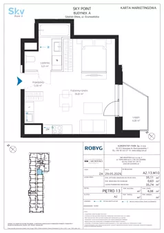 1 pokój, apartament inwestycyjny 35,11 m², piętro 13, oferta nr A2.13M10, Sky Point - Apartamenty Inwestycyjne, Gdańsk, Oliwa, Zaspa-Rozstaje, al. Grunwaldzka