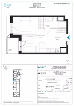 1 pokój, apartament inwestycyjny 32,55 m², piętro 15, oferta nr A2.15M14, Sky Point - Apartamenty Inwestycyjne, Gdańsk, Oliwa, Zaspa-Rozstaje, al. Grunwaldzka
