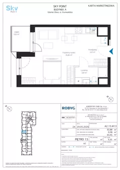 1 pokój, apartament inwestycyjny 32,88 m², piętro 15, oferta nr A2.15M13, Sky Point - Apartamenty Inwestycyjne, Gdańsk, Oliwa, Zaspa-Rozstaje, al. Grunwaldzka
