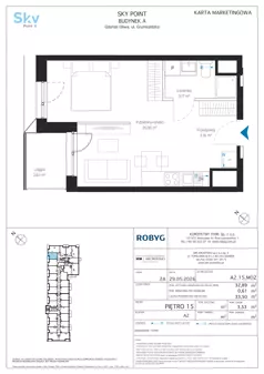 1 pokój, apartament inwestycyjny 32,89 m², piętro 15, oferta nr A2.15M02, Sky Point - Apartamenty Inwestycyjne, Gdańsk, Oliwa, Zaspa-Rozstaje, al. Grunwaldzka