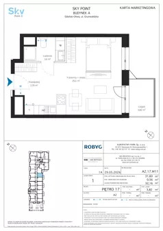 1 pokój, apartament inwestycyjny 31,60 m², piętro 17, oferta nr A2.17M11, Sky Point - Apartamenty Inwestycyjne, Gdańsk, Oliwa, Zaspa-Rozstaje, al. Grunwaldzka