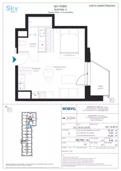 1 pokój, apartament inwestycyjny 35,30 m², piętro 16, oferta nr A2.16M10, Sky Point - Apartamenty Inwestycyjne, Gdańsk, Oliwa, Zaspa-Rozstaje, al. Grunwaldzka