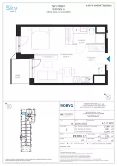 1 pokój, apartament inwestycyjny 32,89 m², piętro 17, oferta nr A2.17M02, Sky Point - Apartamenty Inwestycyjne, Gdańsk, Oliwa, Zaspa-Rozstaje, al. Grunwaldzka