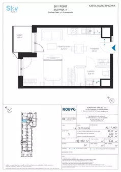1 pokój, apartament inwestycyjny 33,17 m², piętro 17, oferta nr A2.17M01, Sky Point - Apartamenty Inwestycyjne, Gdańsk, Oliwa, Zaspa-Rozstaje, al. Grunwaldzka