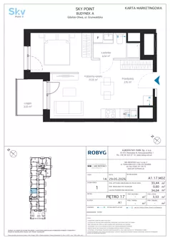1 pokój, apartament inwestycyjny 33,44 m², piętro 17, oferta nr A1.17M02, Sky Point - Apartamenty Inwestycyjne, Gdańsk, Oliwa, Zaspa-Rozstaje, al. Grunwaldzka