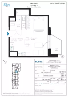 1 pokój, apartament inwestycyjny 35,30 m², piętro 17, oferta nr A2.17M10, Sky Point - Apartamenty Inwestycyjne, Gdańsk, Oliwa, Zaspa-Rozstaje, al. Grunwaldzka