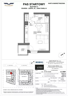 1 pokój, mieszkanie 28,03 m², piętro 2, oferta nr A.2M01, Pas Startowy, Gdańsk, Zaspa, Zaspa-Młyniec, al. Jana Pawła II