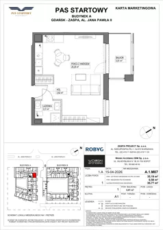 1 pokój, mieszkanie 35,19 m², piętro 1, oferta nr A.1M07, Pas Startowy, Gdańsk, Zaspa, Zaspa-Młyniec, al. Jana Pawła II
