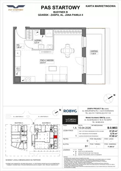 1 pokój, mieszkanie 37,25 m², parter, oferta nr B.0M03, Pas Startowy, Gdańsk, Zaspa, Zaspa-Młyniec, al. Jana Pawła II