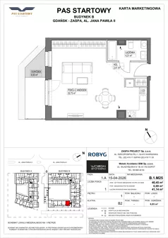 1 pokój, mieszkanie 40,45 m², piętro 1, oferta nr B.1M25, Pas Startowy, Gdańsk, Zaspa, Zaspa-Młyniec, al. Jana Pawła II