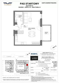 1 pokój, mieszkanie 37,47 m², piętro 5, oferta nr B.5M13, Pas Startowy, Gdańsk, Zaspa, Zaspa-Młyniec, al. Jana Pawła II