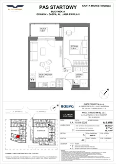 1 pokój, mieszkanie 34,99 m², piętro 5, oferta nr A.5M18, Pas Startowy, Gdańsk, Zaspa, Zaspa-Młyniec, al. Jana Pawła II