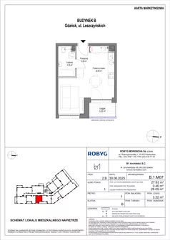 1 pokój, mieszkanie 27,63 m², piętro 1, oferta nr B.1M07, Leszczyńskich 2, Gdańsk, Zaspa, Zaspa-Rozstaje, ul. Leszczyńskich 2