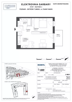 1 pokój, mieszkanie 42,47 m², piętro 5, oferta nr 2.5M31, Elektrovnia Garbary, Poznań, Ostrów Tumski-Śródka-Zawady-Komandoria, Ostrów Tumski, ul. Panny Marii