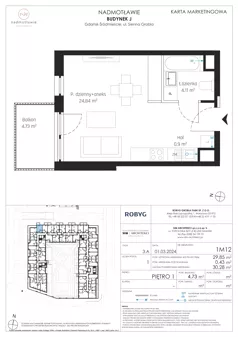 1 pokój, mieszkanie 29,85 m², piętro 1, oferta nr J.1M12, Nadmotławie Apartments Budynek J, Gdańsk, Śródmieście, ul. Sienna Grobla