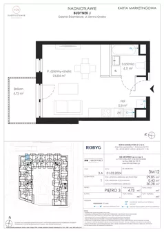 1 pokój, mieszkanie 29,85 m², piętro 3, oferta nr J.3M12, Nadmotławie Apartments Budynek J, Gdańsk, Śródmieście, ul. Sienna Grobla