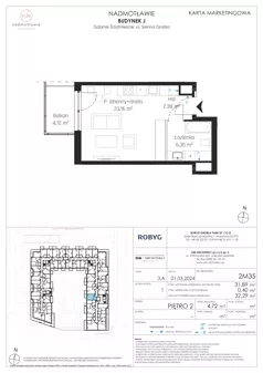 1 pokój, mieszkanie 31,89 m², piętro 2, oferta nr J.2M35, Nadmotławie Apartments Budynek J, Gdańsk, Śródmieście, ul. Sienna Grobla
