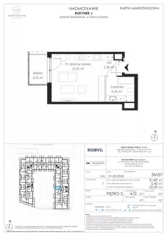 1 pokój, mieszkanie 31,89 m², piętro 3, oferta nr J.3M37, Nadmotławie Apartments Budynek J, Gdańsk, Śródmieście, ul. Sienna Grobla