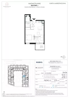 1 pokój, mieszkanie 38,42 m², piętro 2, oferta nr J.2M36, Nadmotławie Apartments Budynek J, Gdańsk, Śródmieście, ul. Sienna Grobla