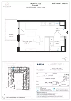 1 pokój, mieszkanie 27,25 m², piętro 5, oferta nr J.5M13, Nadmotławie Apartments Budynek J, Gdańsk, Śródmieście, ul. Sienna Grobla