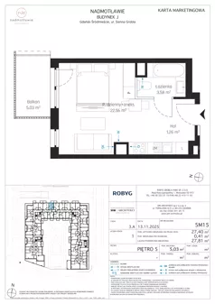 1 pokój, mieszkanie 27,40 m², piętro 5, oferta nr J.5M15, Nadmotławie Apartments Budynek J, Gdańsk, Śródmieście, ul. Sienna Grobla