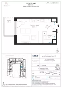 1 pokój, mieszkanie 26,45 m², piętro 6, oferta nr J.6M24, Nadmotławie Apartments Budynek J, Gdańsk, Śródmieście, ul. Sienna Grobla