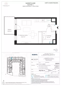 1 pokój, mieszkanie 27,25 m², piętro 6, oferta nr J.6M09, Nadmotławie Apartments Budynek J, Gdańsk, Śródmieście, ul. Sienna Grobla