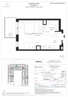 1 pokój, mieszkanie 27,40 m², piętro 6, oferta nr J.6M11, Nadmotławie Apartments Budynek J, Gdańsk, Śródmieście, ul. Sienna Grobla