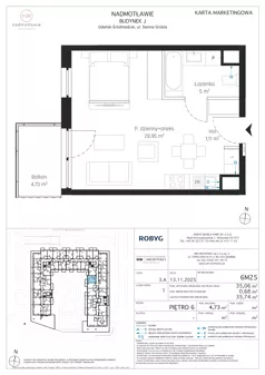 1 pokój, mieszkanie 35,06 m², piętro 6, oferta nr J.6M25, Nadmotławie Apartments Budynek J, Gdańsk, Śródmieście, ul. Sienna Grobla
