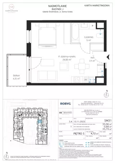 1 pokój, mieszkanie 35,06 m², piętro 5, oferta nr J.5M31, Nadmotławie Apartments Budynek J, Gdańsk, Śródmieście, ul. Sienna Grobla