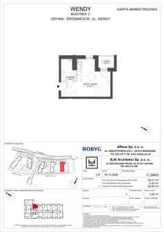 1 pokój, mieszkanie 26,21 m², piętro 2, oferta nr C.2M02, WENDY - Budynek C, Gdynia, Śródmieście, Śródmieście, ul. Wendy 7-9