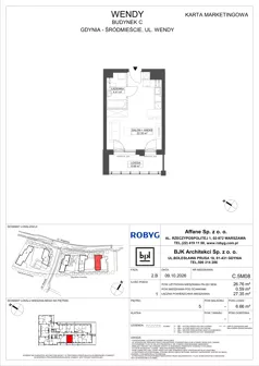 1 pokój, mieszkanie 26,76 m², piętro 5, oferta nr C.5M08, WENDY - Budynek C, Gdynia, Śródmieście, Śródmieście, ul. Wendy 7-9