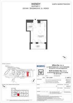 1 pokój, mieszkanie 29,21 m², piętro 3, oferta nr C.3M12, WENDY - Budynek C, Gdynia, Śródmieście, Śródmieście, ul. Wendy 7-9