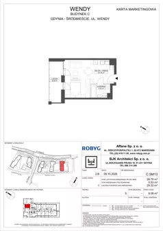 1 pokój, mieszkanie 28,79 m², piętro 5, oferta nr C.5M13, WENDY - Budynek C, Gdynia, Śródmieście, Śródmieście, ul. Wendy 7-9