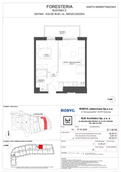 2 pokoje, mieszkanie 39,28 m², piętro 1, oferta nr D.1M09, Foresteria, Gdynia, Wielki Kack, Kacze Buki, ul. Bieszczadzka