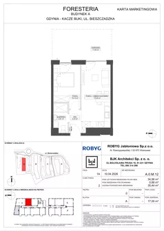 2 pokoje, mieszkanie 33,32 m², piętro 1, oferta nr A.1M10, Foresteria Etap A, Gdynia, Wielki Kack, Kacze Buki, ul. Bieszczadzka