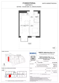 2 pokoje, mieszkanie 33,32 m², piętro 1, oferta nr A.1M10, Foresteria Etap A, Gdynia, Wielki Kack, Kacze Buki, ul. Bieszczadzka