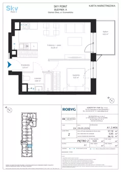 2 pokoje, apartament inwestycyjny 37,16 m², piętro 2, oferta nr A1.2M06, Sky Point - Apartamenty Inwestycyjne, Gdańsk, Oliwa, Zaspa-Rozstaje, al. Grunwaldzka