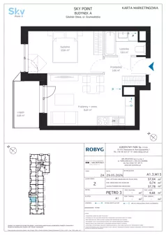 2 pokoje, apartament inwestycyjny 37,04 m², piętro 3, oferta nr A1.3M13, Sky Point - Apartamenty Inwestycyjne, Gdańsk, Oliwa, Zaspa-Rozstaje, al. Grunwaldzka