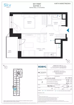 2 pokoje, apartament inwestycyjny 37,49 m², piętro 4, oferta nr A1.4M13, Sky Point - Apartamenty Inwestycyjne, Gdańsk, Oliwa, Zaspa-Rozstaje, al. Grunwaldzka