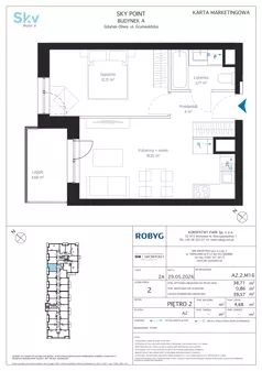 2 pokoje, apartament inwestycyjny 38,71 m², piętro 2, oferta nr A2.2M16, Sky Point - Apartamenty Inwestycyjne, Gdańsk, Oliwa, Zaspa-Rozstaje, al. Grunwaldzka