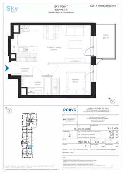 2 pokoje, apartament inwestycyjny 37,60 m², piętro 5, oferta nr A1.5M06, Sky Point - Apartamenty Inwestycyjne, Gdańsk, Oliwa, Zaspa-Rozstaje, al. Grunwaldzka