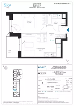 2 pokoje, apartament inwestycyjny 37,49 m², piętro 5, oferta nr A1.5M13, Sky Point - Apartamenty Inwestycyjne, Gdańsk, Oliwa, Zaspa-Rozstaje, al. Grunwaldzka