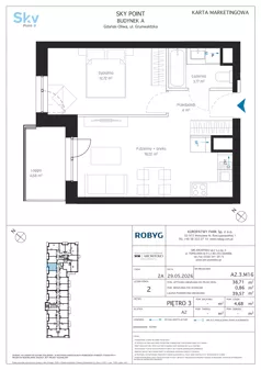 2 pokoje, apartament inwestycyjny 38,71 m², piętro 3, oferta nr A2.3M16, Sky Point - Apartamenty Inwestycyjne, Gdańsk, Oliwa, Zaspa-Rozstaje, al. Grunwaldzka
