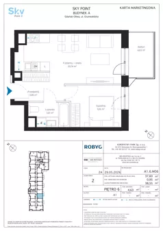 2 pokoje, apartament inwestycyjny 37,60 m², piętro 6, oferta nr A1.6M06, Sky Point - Apartamenty Inwestycyjne, Gdańsk, Oliwa, Zaspa-Rozstaje, al. Grunwaldzka