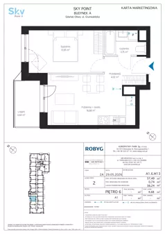 2 pokoje, apartament inwestycyjny 37,49 m², piętro 6, oferta nr A1.6M13, Sky Point - Apartamenty Inwestycyjne, Gdańsk, Oliwa, Zaspa-Rozstaje, al. Grunwaldzka